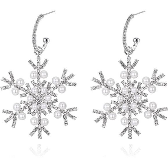 Anthropologie Jewelry - Pearl Snowflake Diamond Stud Silver Dainty Luxury Winter Christmas Mini Earrings